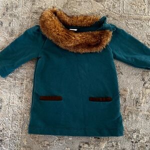 Janie and Jack Teal Jacket with Faux Fur Trim